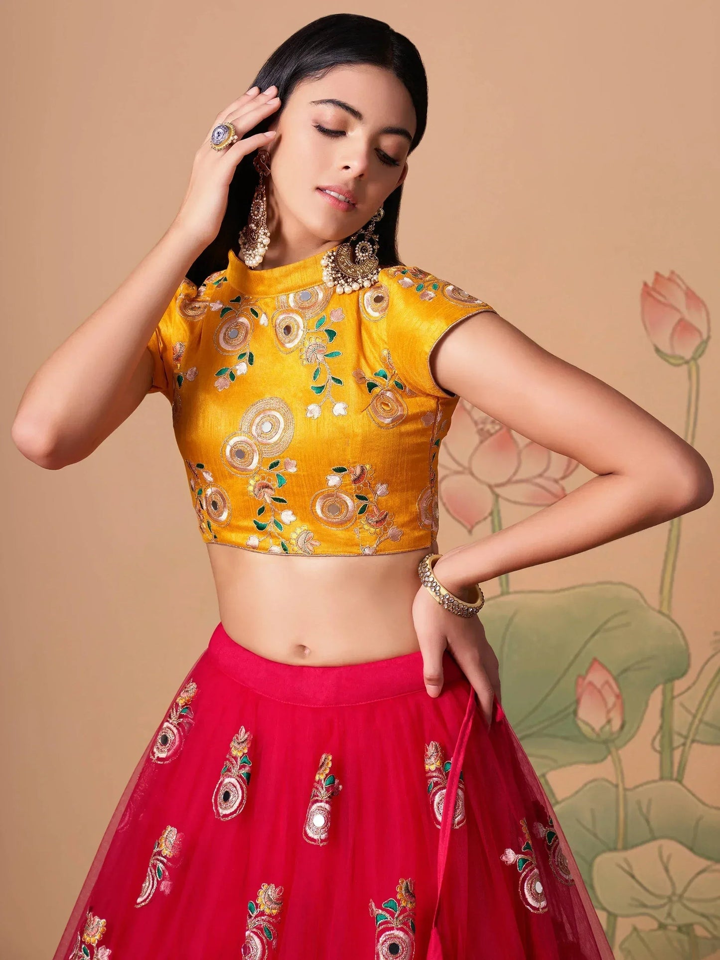 Tulsi Art Vibrant Pink Embroidered Net Designer Lehenga Choli