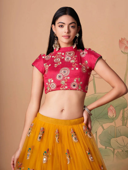 Tulsi Art Dazzling Yellow Sequins Work Net Designer Lehenga Choli