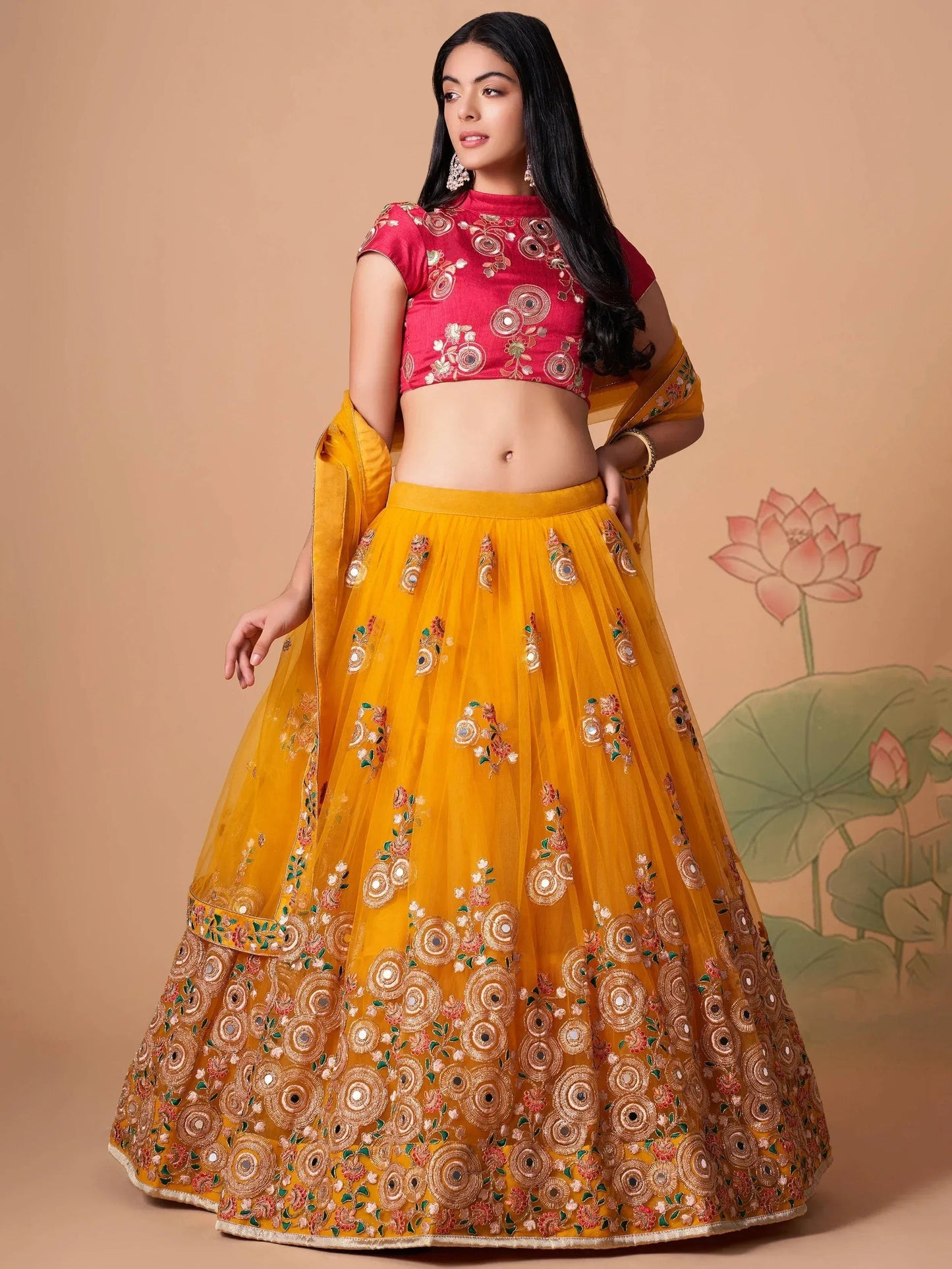 Tulsi Art Dazzling Yellow Sequins Work Net Designer Lehenga Choli