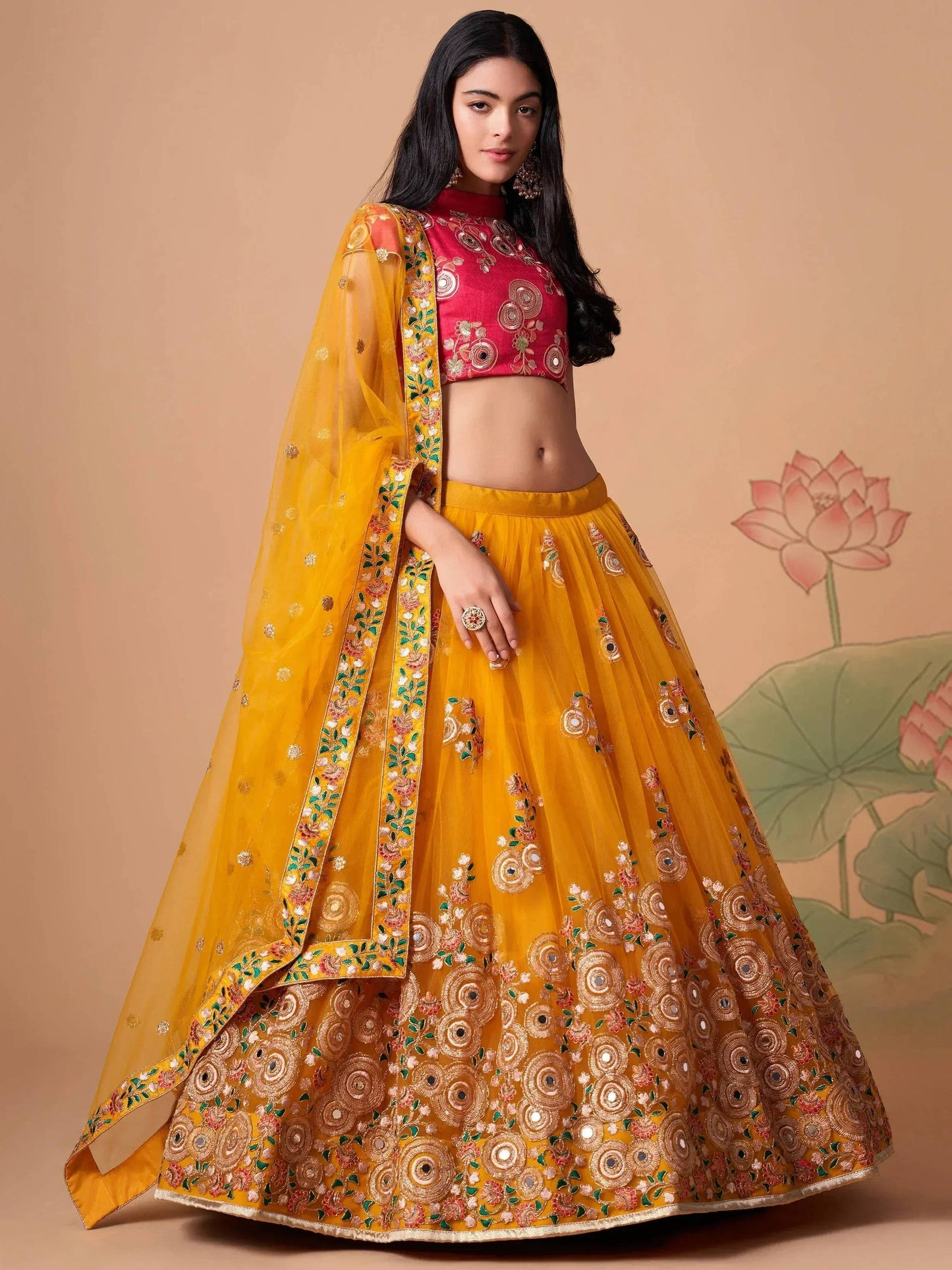 Tulsi Art Dazzling Yellow Sequins Work Net Designer Lehenga Choli