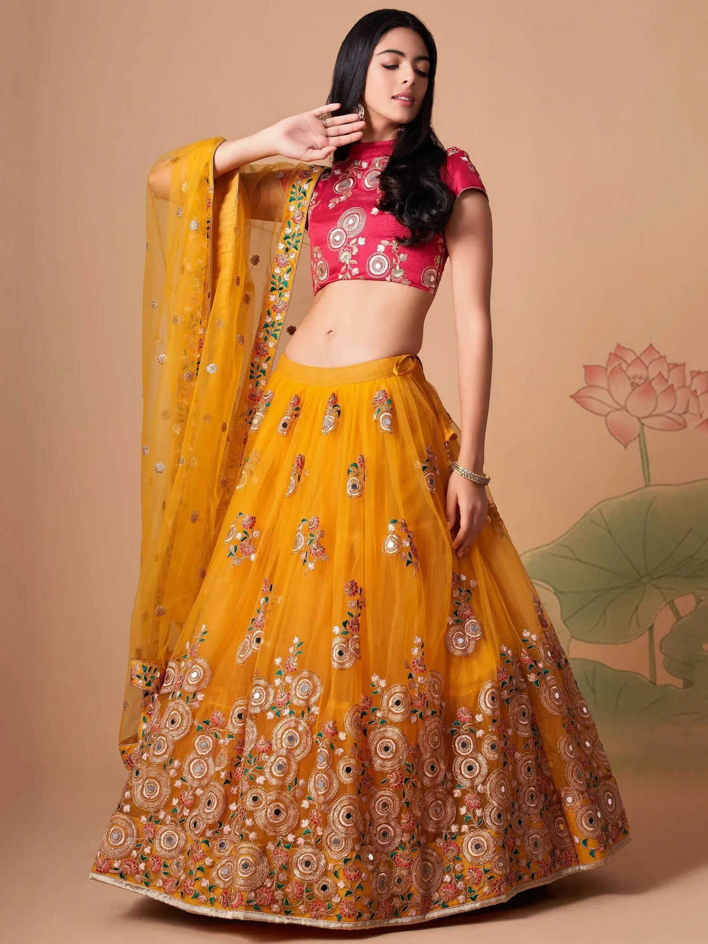 Tulsi Art Dazzling Yellow Sequins Work Net Designer Lehenga Choli