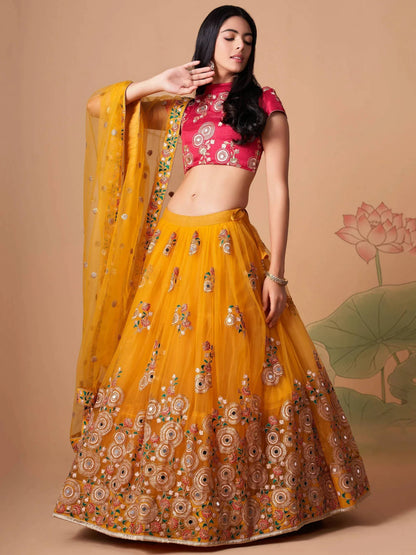 Tulsi Art Dazzling Yellow Sequins Work Net Designer Lehenga Choli