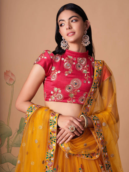 Tulsi Art Dazzling Yellow Sequins Work Net Designer Lehenga Choli
