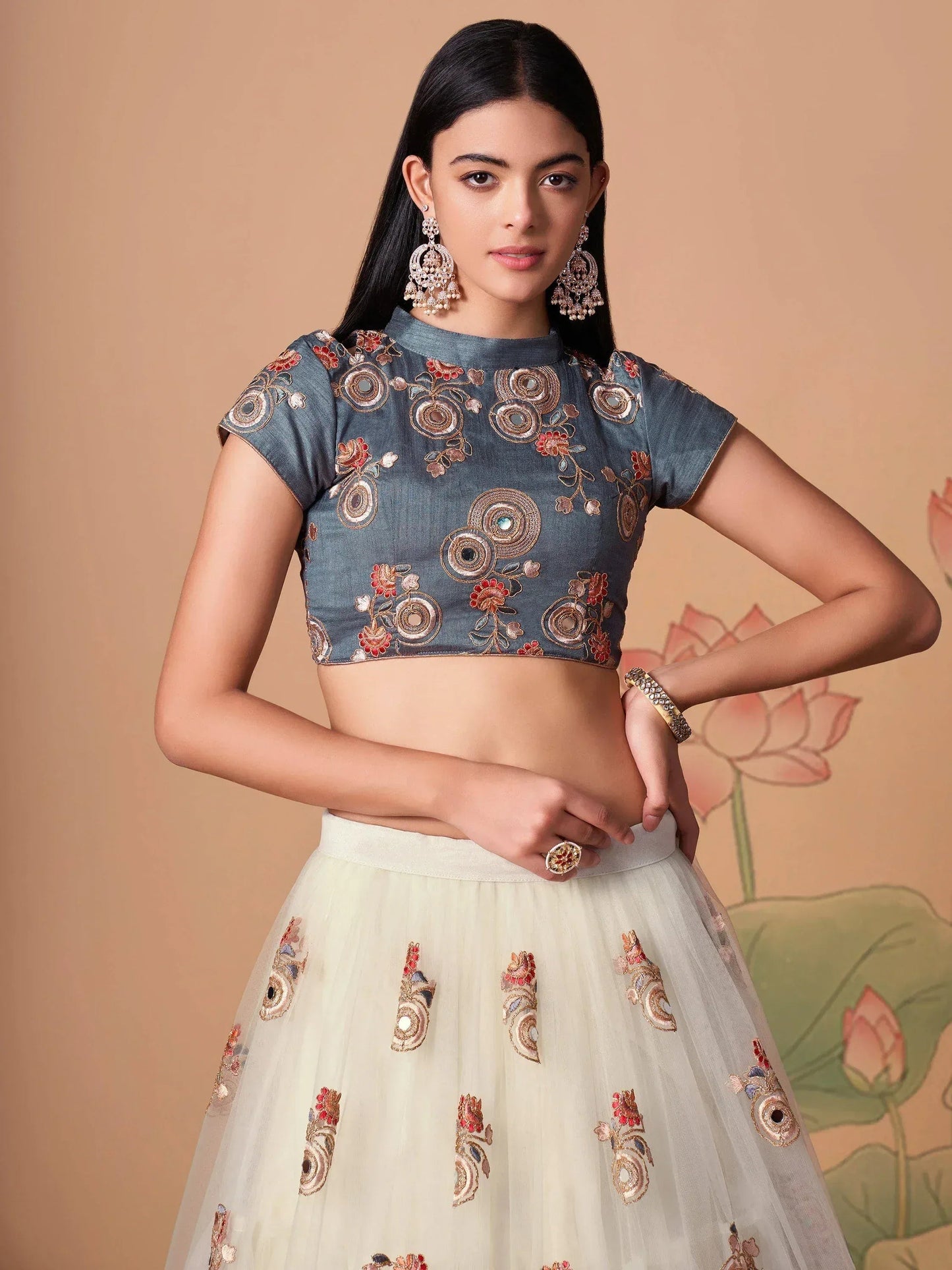 Tulsi Art Pretty Ivory Embroidered Net Party Wear Lehenga Choli