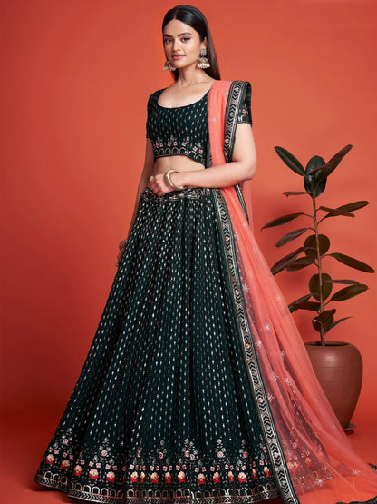 Tulsi Art Splendid Bottle Green Sequined Georgette Bridesmaid Lehenga Choli
