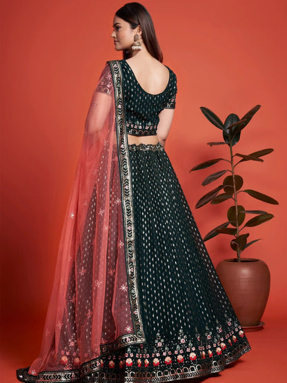 Tulsi Art Splendid Bottle Green Sequined Georgette Bridesmaid Lehenga Choli