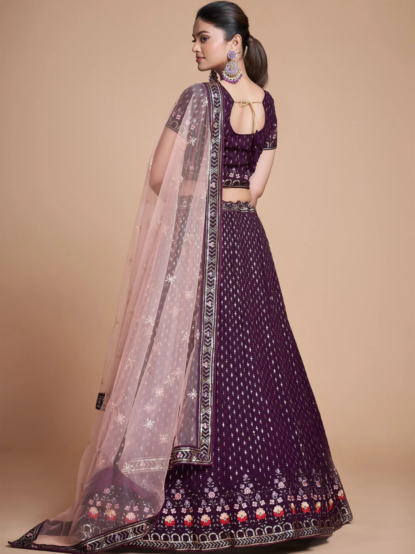 Tulsi Art Fantastic Wine Thread Embroidery Georgette Sangeet Party Lehenga Choli