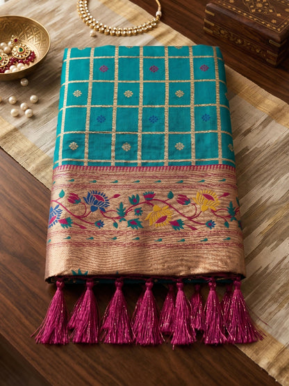 Shree Shyam Fashion Turquoise Banarasi Silk Blend Saree