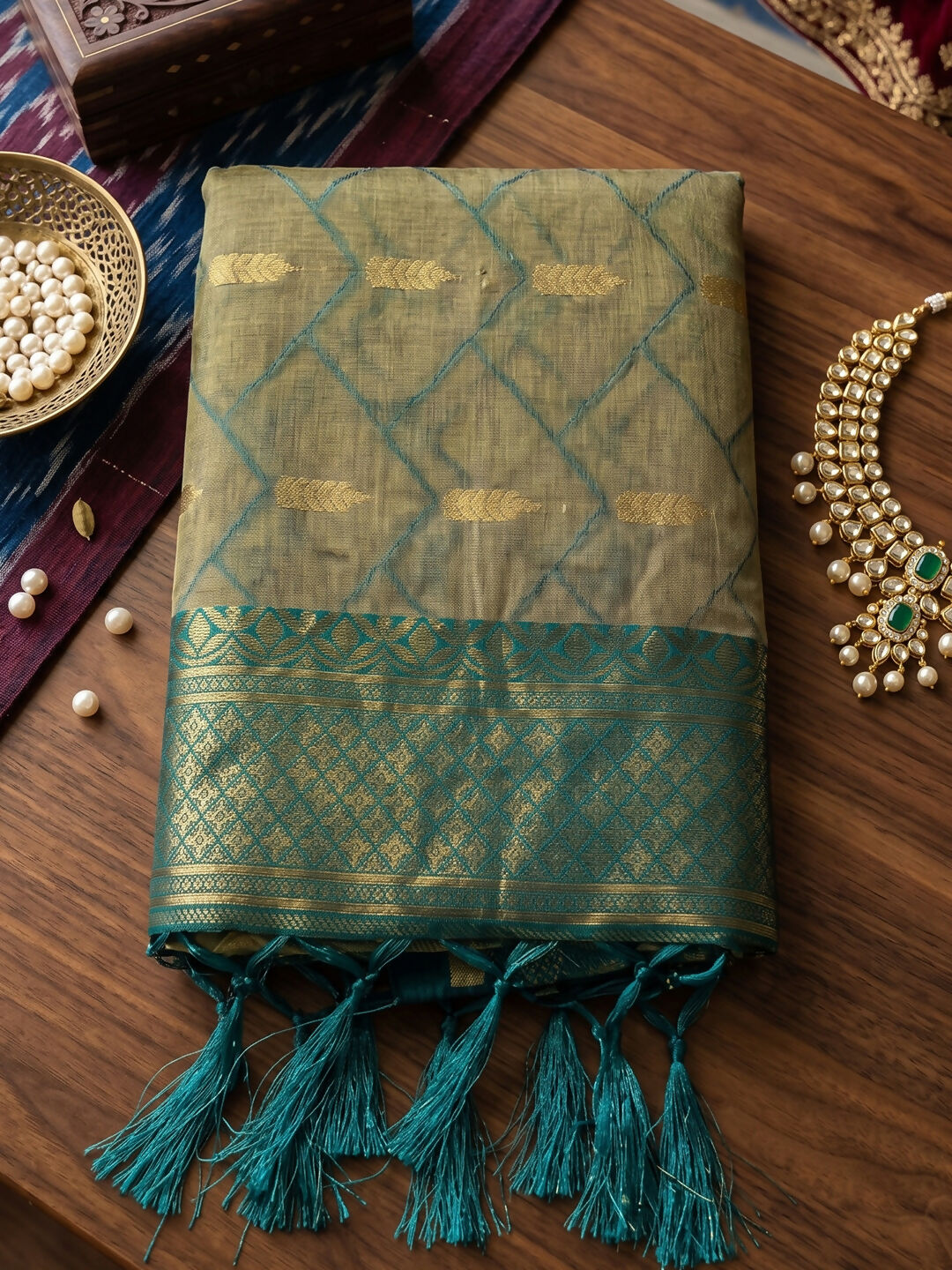 Shree Shyam Fashion Chiku With Rama Cotton Saree