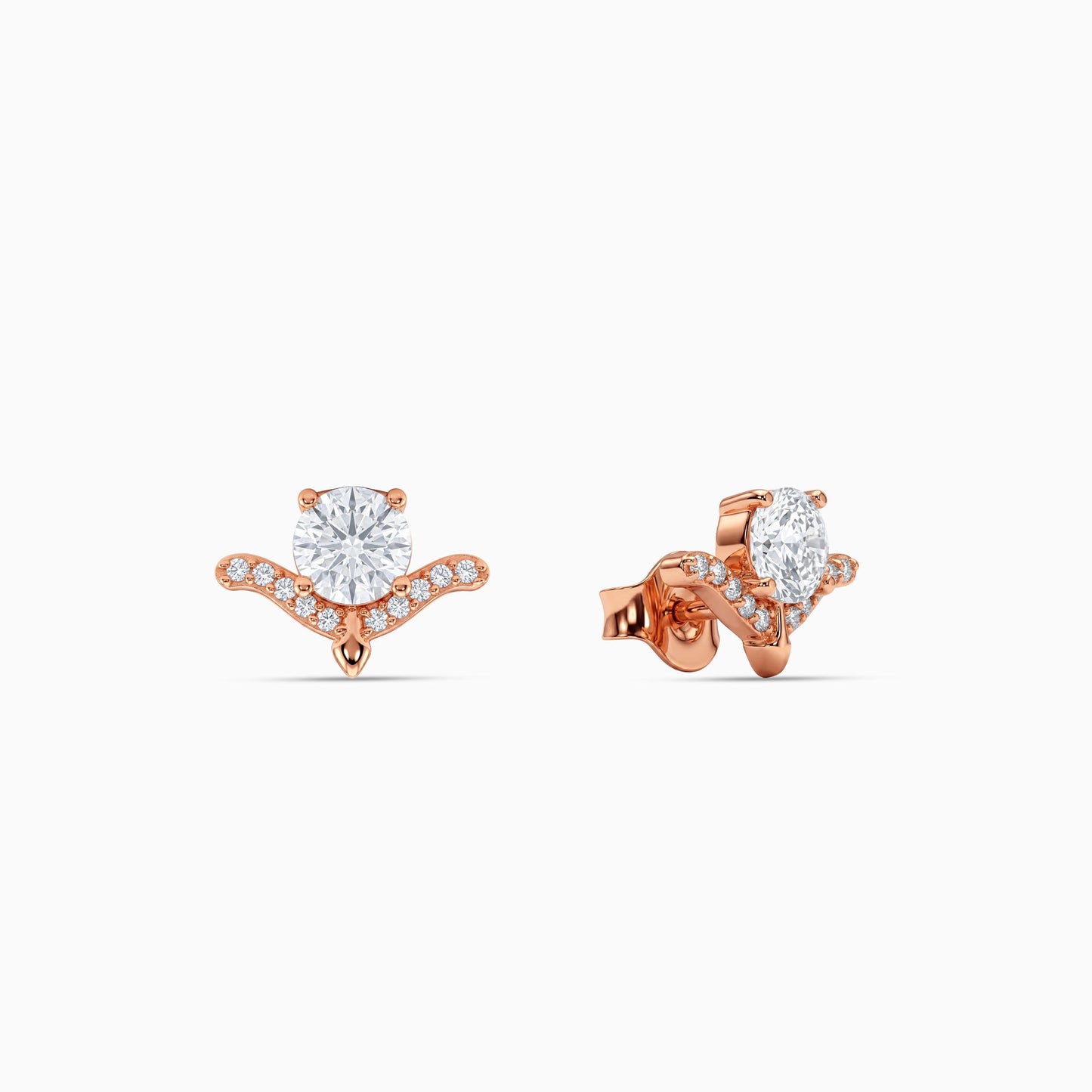 Rose Gold Winged Solitaire Studs