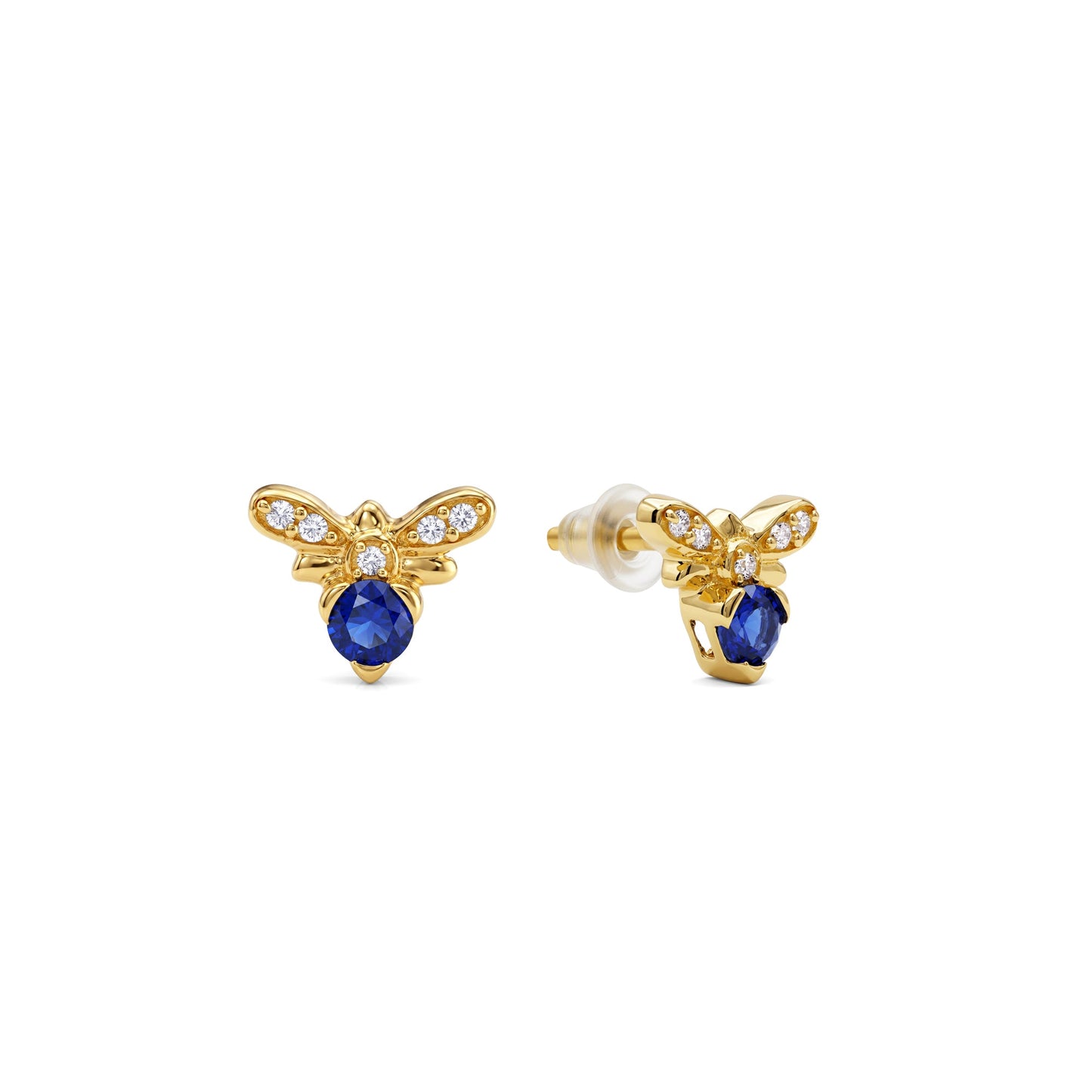 Golden Bee Blue Stone Stud Earrings
