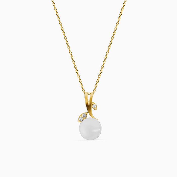 Golden Constance Flora Pearl Pendant with Link Chain