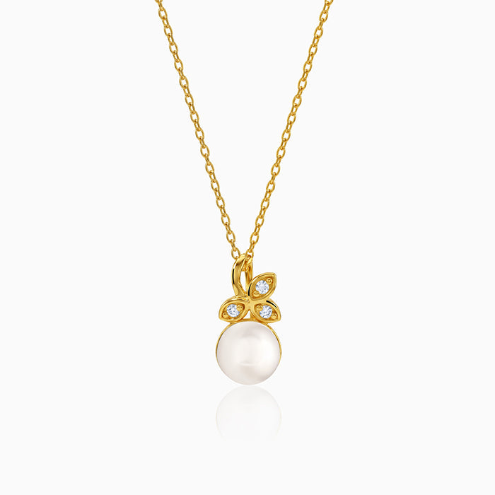 Golden Theda Blossom Pearl Pendant with Link Chain