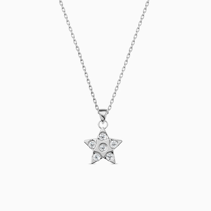 Silver Starlit Gleam Pendant with Link Chain