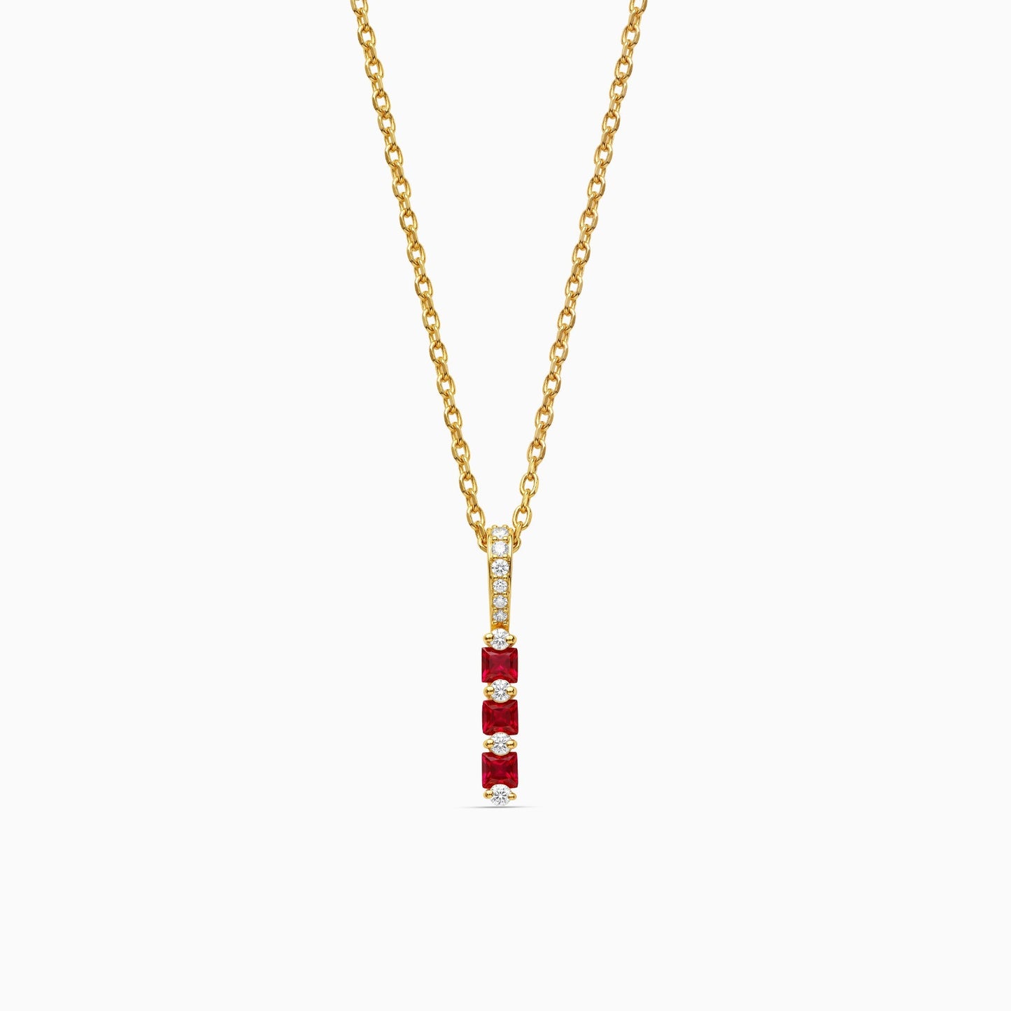 Golden Ruby Bar Pendant With Link Chain