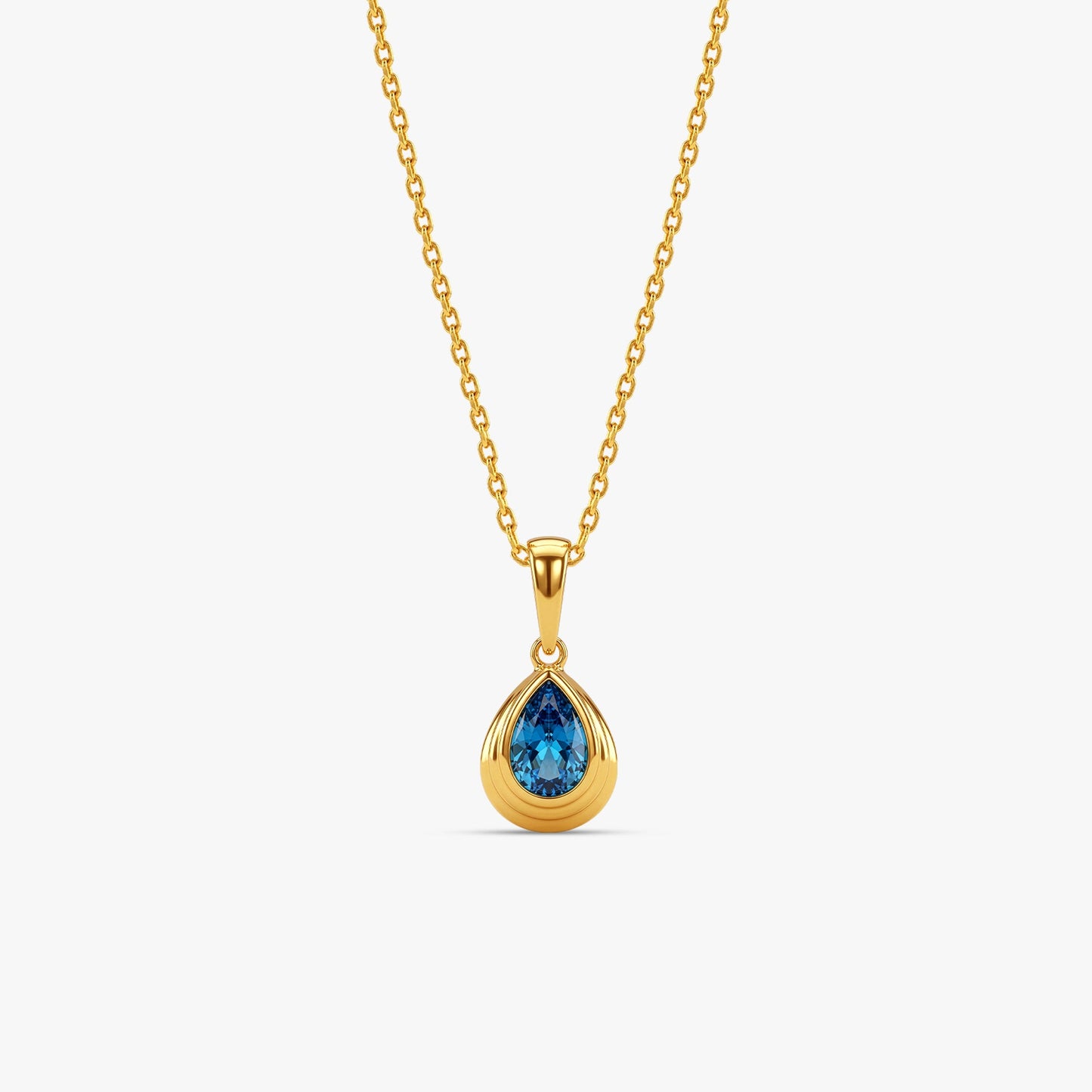 Golden Blue Tear Pendant With Link Chain