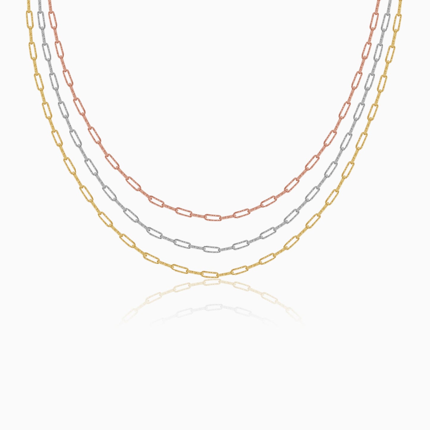 Triple Tone Link Lock Silver Necklace