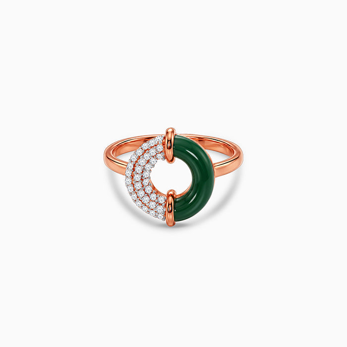 Rose Gold Eclipse Green Enamel Ring (Size 12)