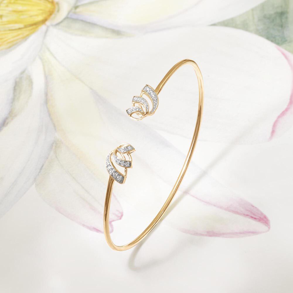 Lotus Bloom Diamond Bangle in 14K Yellow Gold, 0.157 ct