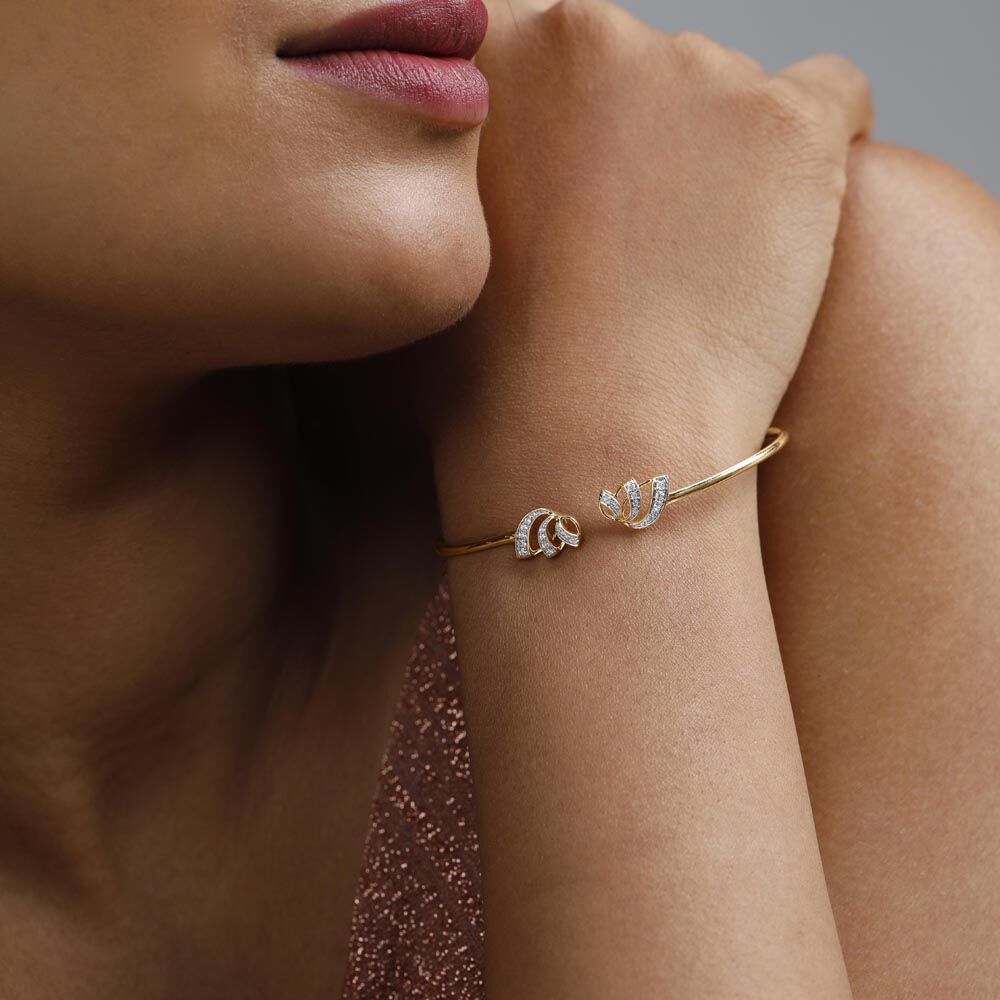 Lotus Bloom Diamond Bangle in 14K Yellow Gold, 0.157 ct