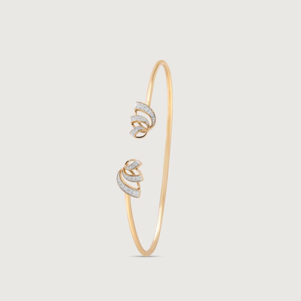 Lotus Bloom Diamond Bangle in 14K Yellow Gold, 0.157 ct