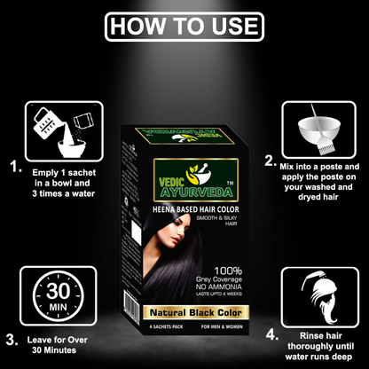 VedicAyurveda Natural Pure Henna Based Hair Color - Natural Black