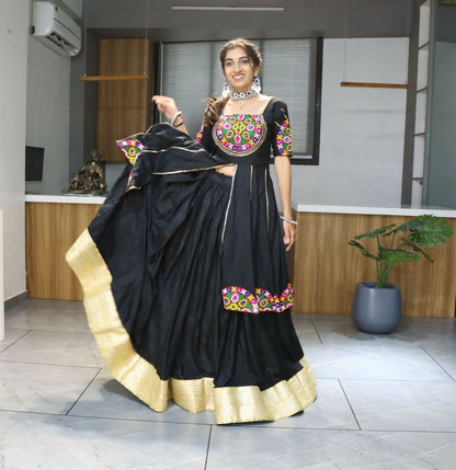 Yash Enterprise Black Rayon Cotton Embroidery Semi Stitched Navratri Top Chaniya Choli