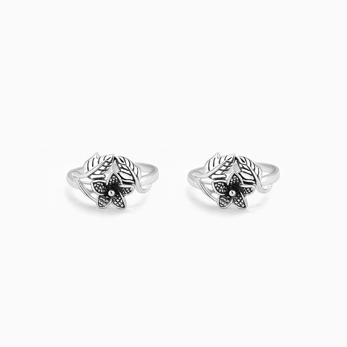 Oxidised Silver Floral Muse Toe Rings