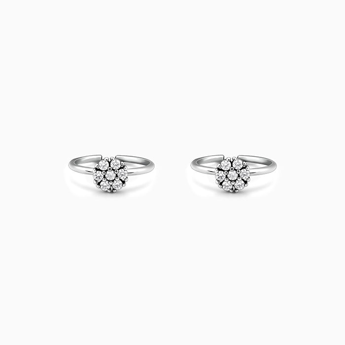 Oxidised Silver Round Floral Toe Rings