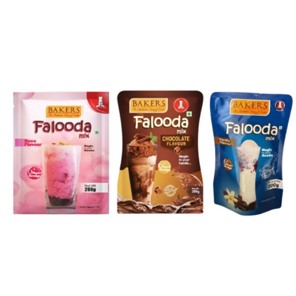 BAKERS Falooda Mix Powder - Chocolate, Vanilla And Rose Flavor