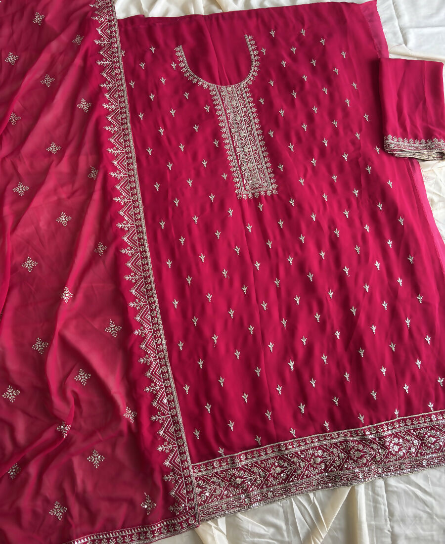 KC Rani Pink Georgette Straight Suit With Heavy Embroidery