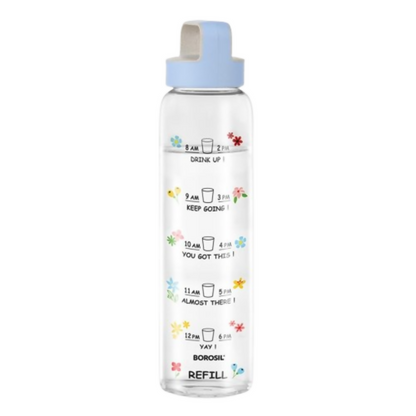 Borosil Neo Motivational Time Marker Bottle with Husk Lid