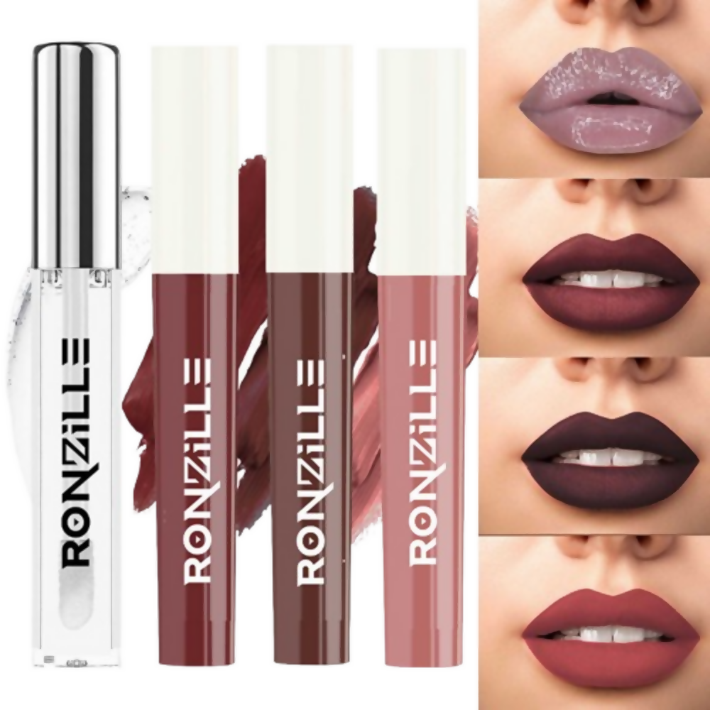 Ronzille Non Transfer Matte Liquid Lipstick Plus Lip Gloss - Nudes And Browns