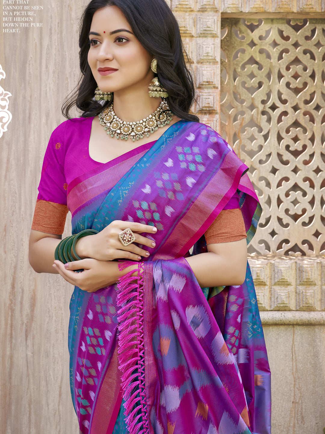 Anaita Teal Pochampally Silk Saree With Floral Printed Work With Blouse