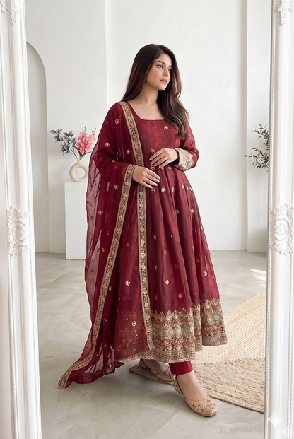 Teeya Creation New Latest Trendy Elegant Maroon Festive Anarkali Suit for Women