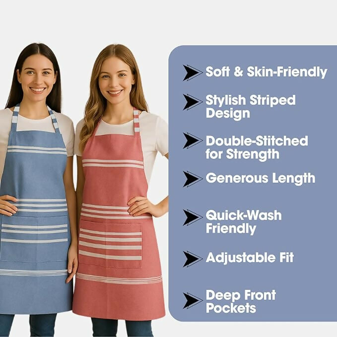 Varde Waterproof Cooking Apron For Men & Women With 2 Pockets-Rock Blue & Light Mauve (Pack of 2)