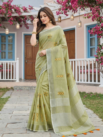 Shree Shyam Fashion Pista Green Linen Saree