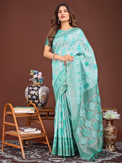 Anaita Sky Blue Banarasi Silk Saree With Blouse