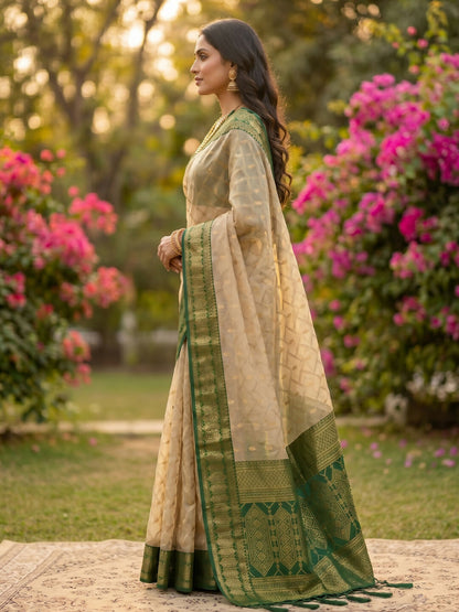 Shree Shyam Fashion Chiku With Green Cotton Saree