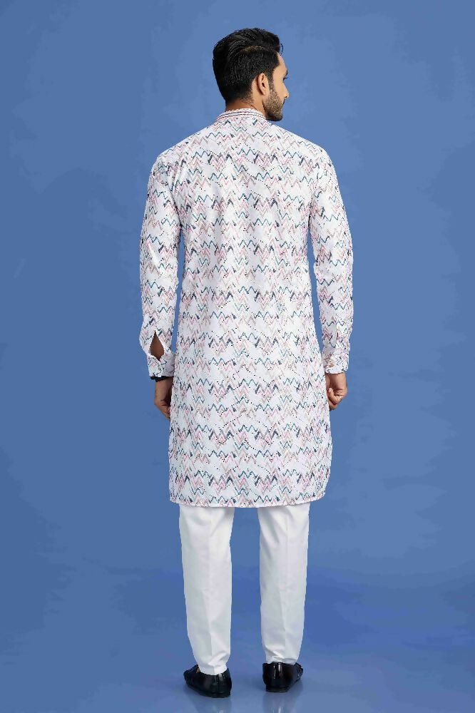 Raivat Ethnic Cotton Embroidery Kurta Pajama In Pink and Blue Colour