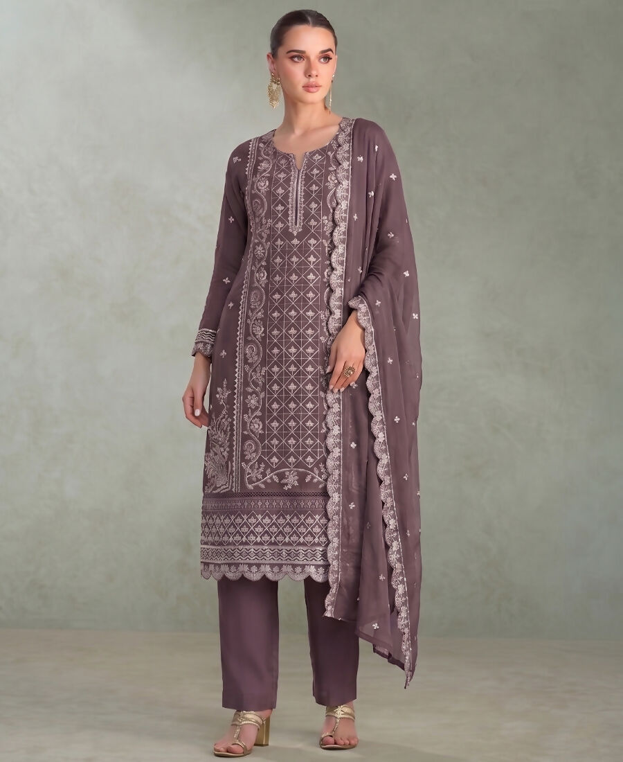 KC Lilac Pakistani Straight Suit For Women Chiffon