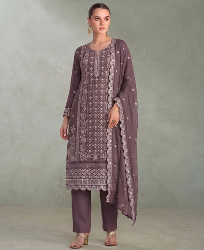 KC Lilac Pakistani Straight Suit For Women Chiffon