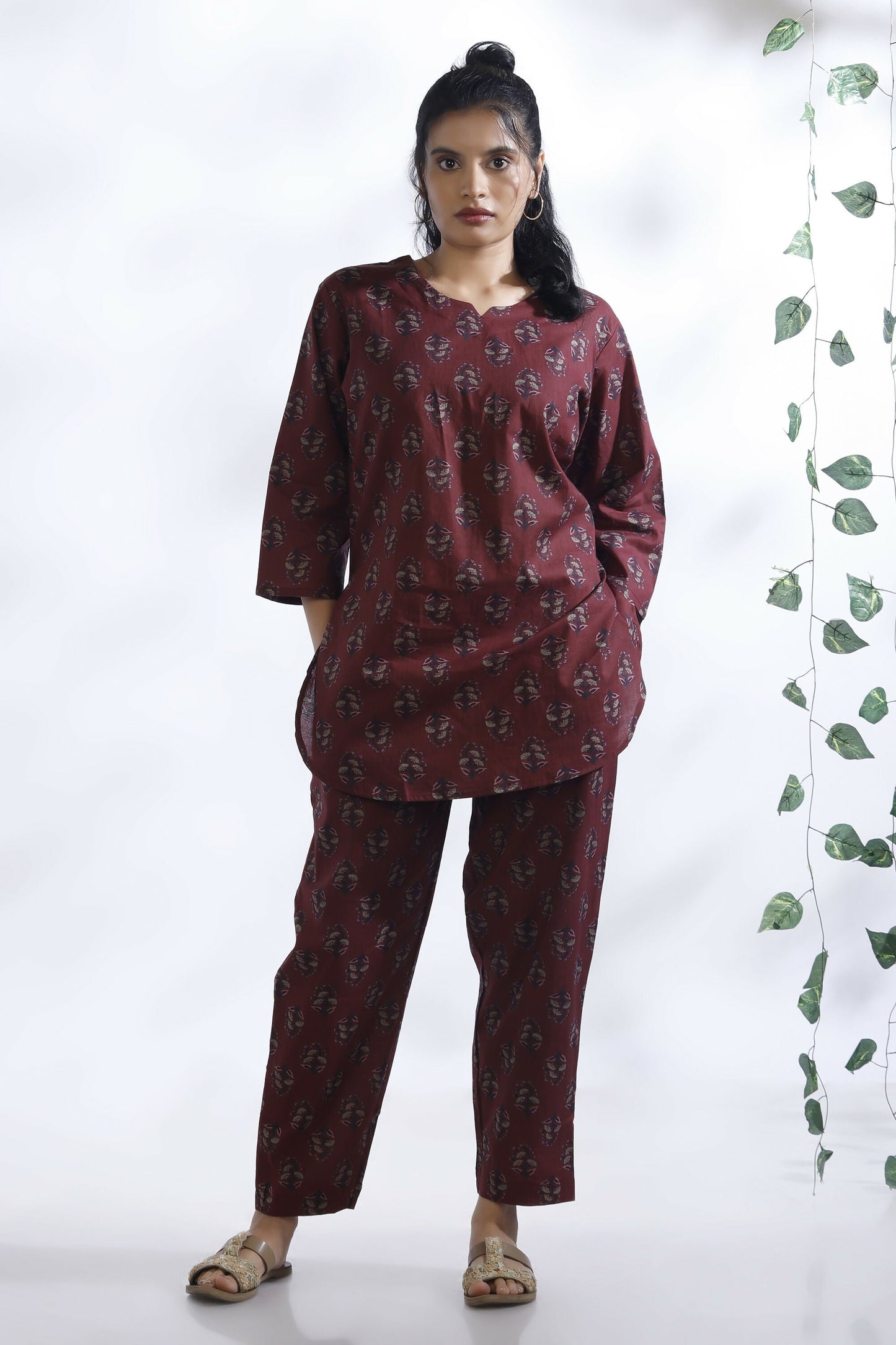 Breathables Butta Print Cotton Co-Ord Set  Wine