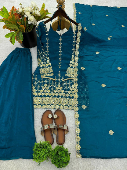 Teeya Creation New Trendy Womens Ethnic Wear Kurta Sharara Set - Blue