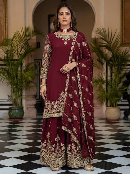 Teeya Creation New Trendy Traditional Wear Sharara with Heavy Border Dupatta Set - Maroon