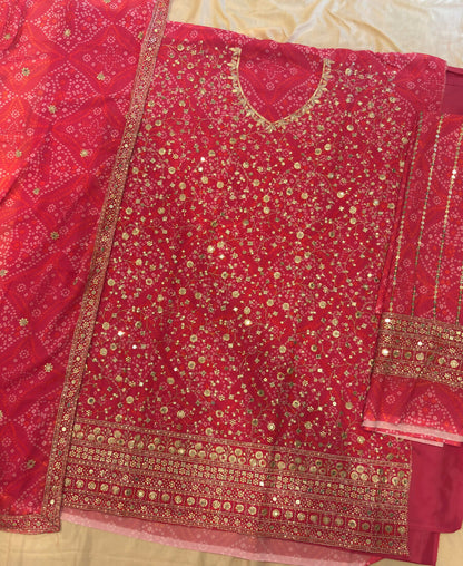 KC Pink Bandhani Printed Heavy Emrboidery Worked Sharara Suit Ethnic Wear