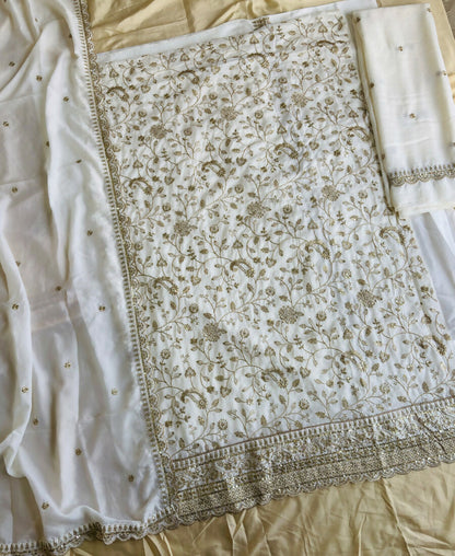KC White Vichitra Silk Palazzo Suit For Women Festival Wear