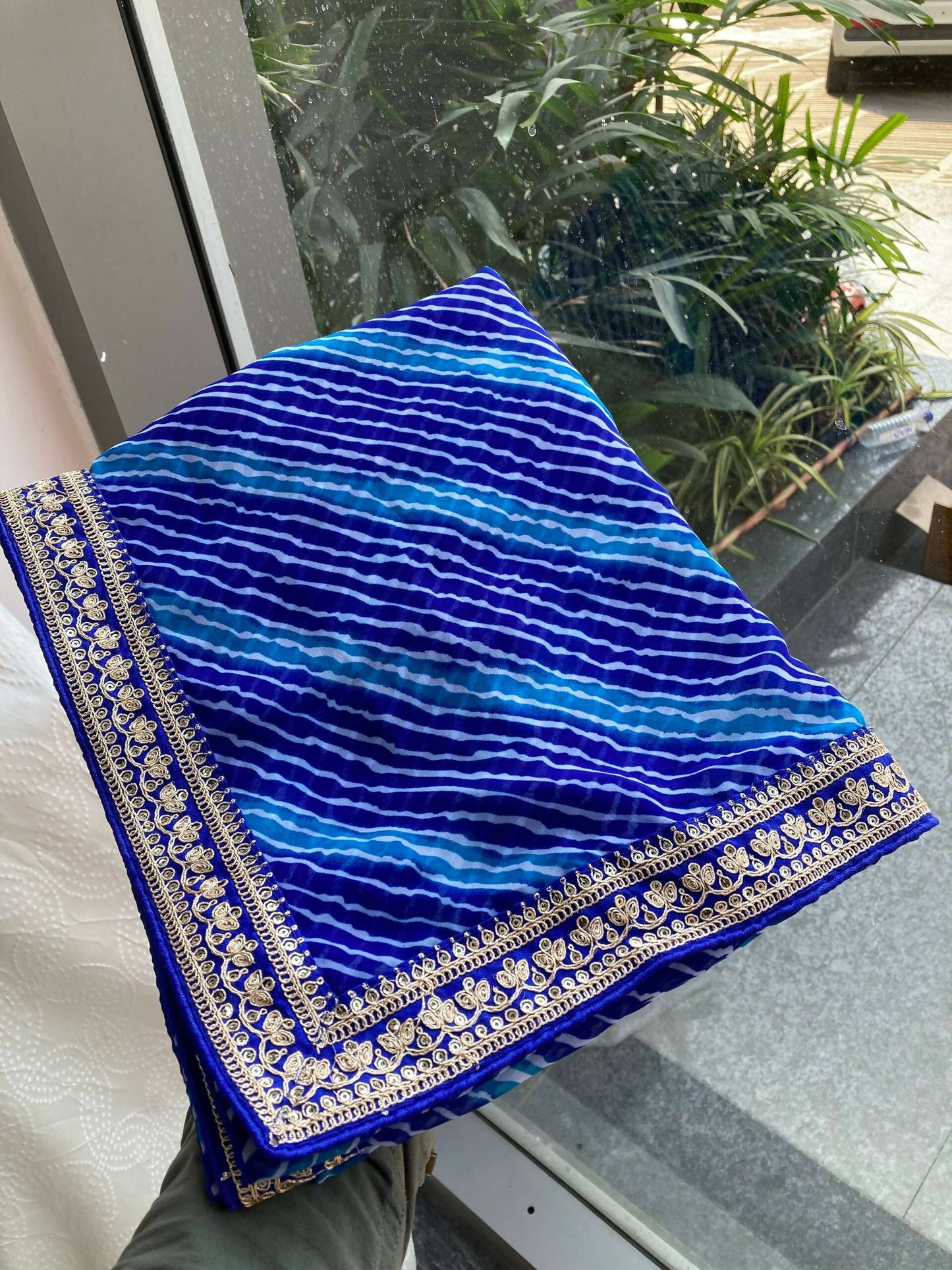 Teeya Creation New Trendy Leheriya Bandhani Georgette Saree For Daily Wear -Blue