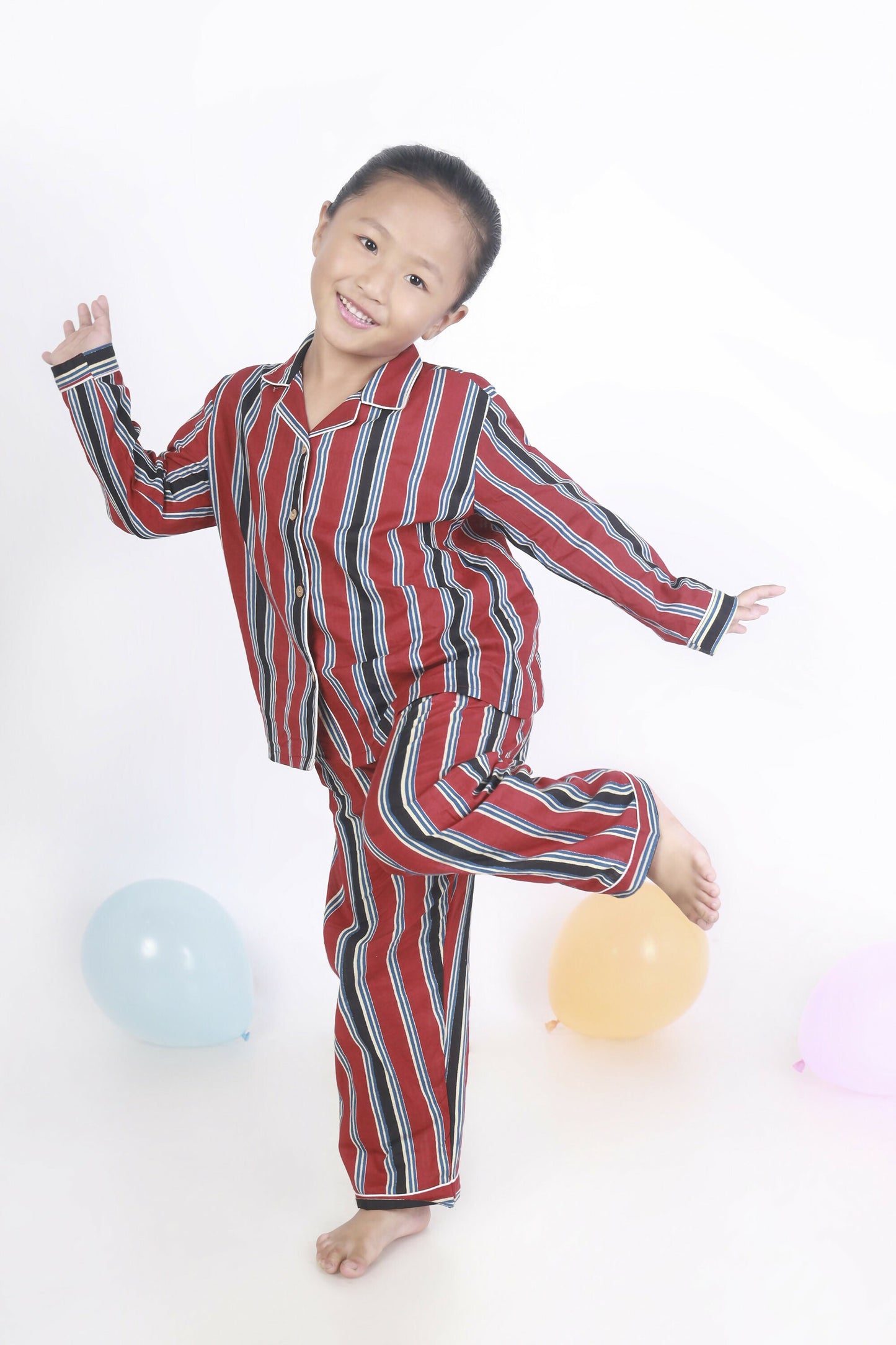 Breathables Kids Cotton Night Suit  Red Stripes Shirt & Pyjama Co-Ord Set For Boys & Girls