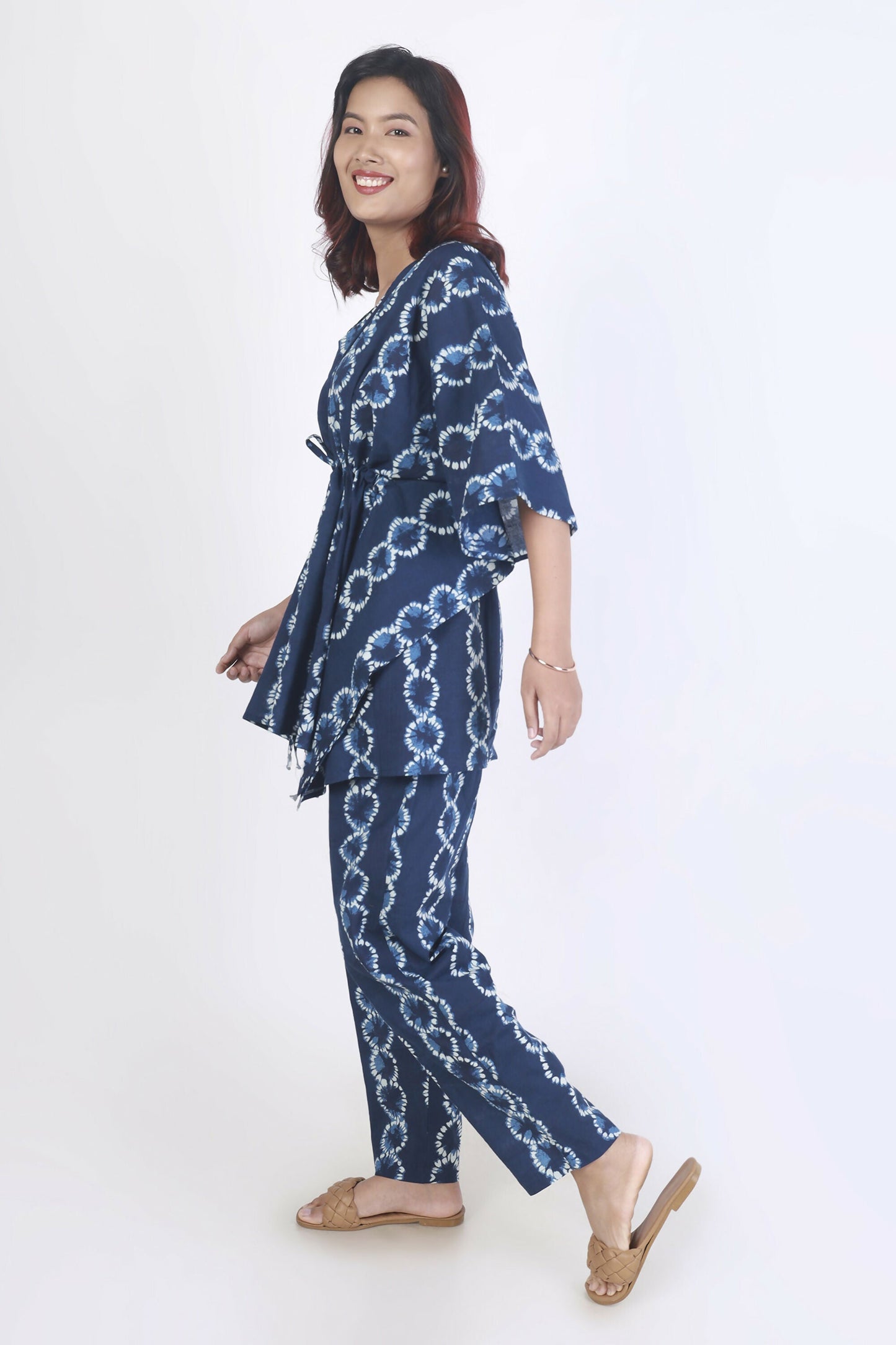 Breathables WomenS Loungewear Kaftan Cotton Blue Abstract Print Co-Ord Set